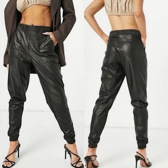 SPANX Pants - SPANX Faux Leather Jogger Pants Black slim skinny cargo pockets, size XL